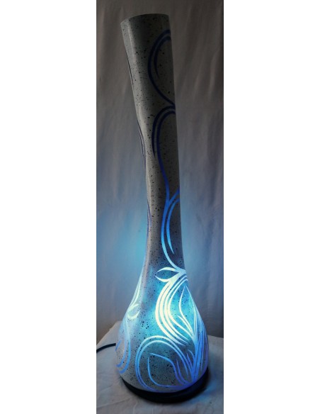 Lampada da tavolo abatjour in resina a bottiglia dipinta a mano bianca grigia interno blu cm 20x20x67h