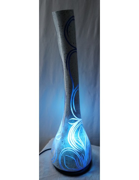 Lampada da tavolo abatjour in resina a bottiglia dipinta a mano bianca grigia interno blu cm 20x20x67h