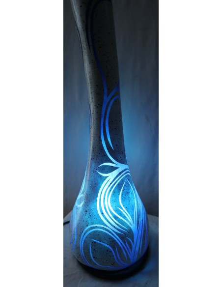 Lampada da tavolo abatjour in resina a bottiglia dipinta a mano bianca grigia interno blu cm 20x20x67h