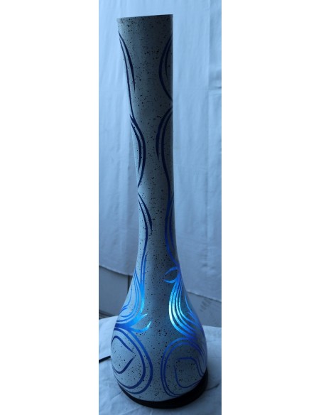 Lampada da tavolo abatjour in resina a bottiglia dipinta a mano bianca grigia interno blu cm 20x20x67h