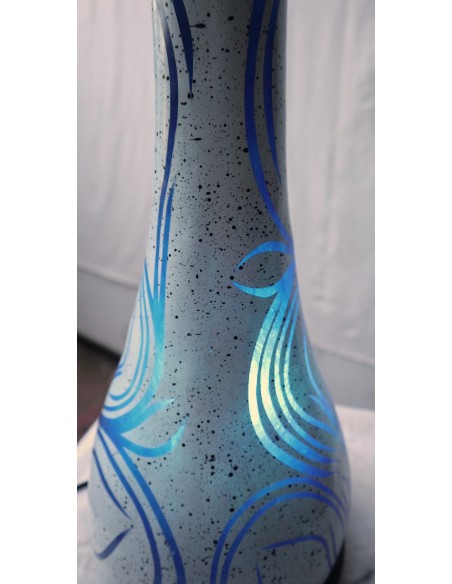 Lampada da tavolo abatjour in resina a bottiglia dipinta a mano bianca grigia interno blu cm 20x20x67h