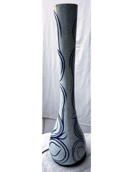 Lampada da tavolo abatjour in resina a bottiglia dipinta a mano bianca grigia interno blu cm 20x20x67h