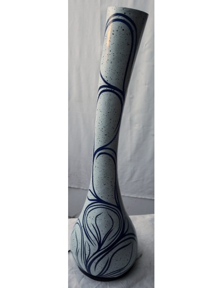 Lampada da tavolo abatjour in resina a bottiglia dipinta a mano bianca grigia interno blu cm 20x20x67h