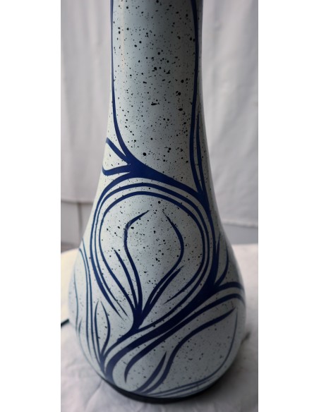 Lampada da tavolo abatjour in resina a bottiglia dipinta a mano bianca grigia interno blu cm 20x20x67h