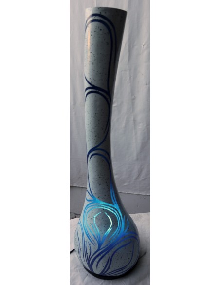 Lampada da tavolo abatjour in resina a bottiglia dipinta a mano bianca grigia interno blu cm 20x20x67h