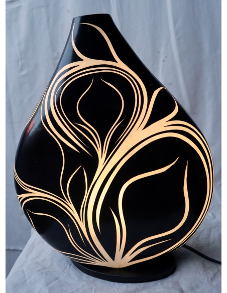 Lampada da tavolo abatjour in resina a bottiglia dipinta a mano nera interno bianco cm 35x10x44h