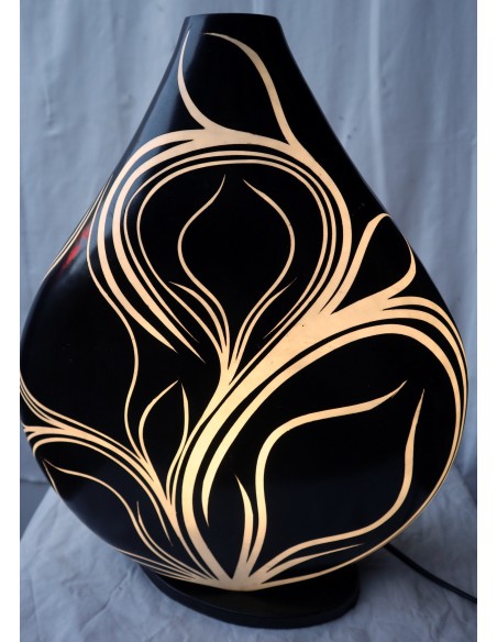 Lampada da tavolo abatjour in resina a bottiglia dipinta a mano nera interno bianco cm 35x10x44h