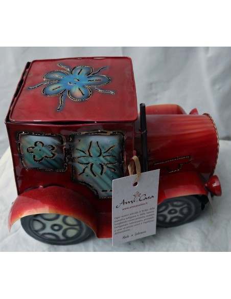 Porta Candela in metallo a forma di camion creata e dipinta a mano cm 26x20x20h