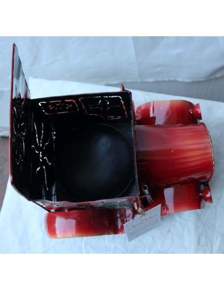 Porta Candela in metallo a forma di camion creata e dipinta a mano cm 26x20x20h