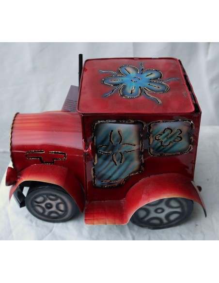 Porta Candela in metallo a forma di camion creata e dipinta a mano cm 26x20x20h
