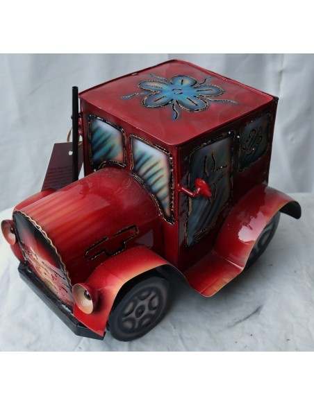 Porta Candela in metallo a forma di camion creata e dipinta a mano cm 26x20x20h