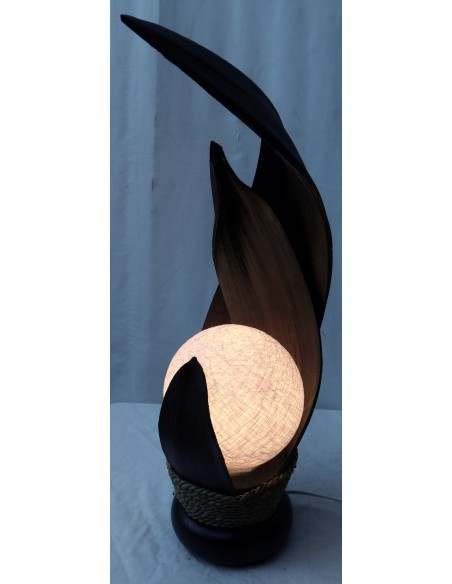 Lampada abatjour in foglie di cocco marrone palla di cotone a sfera bianca cm 13x13x52h
