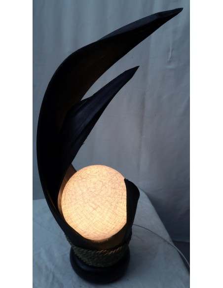 Lampada abatjour in foglie di cocco marrone palla di cotone a sfera bianca cm 13x13x52h