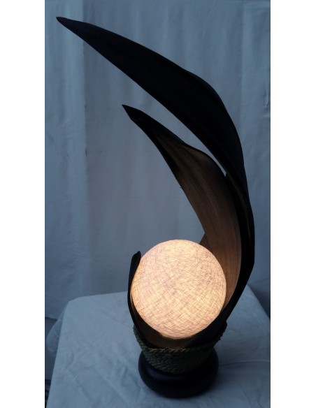 Lampada abatjour in foglie di cocco marrone palla di cotone a sfera bianca cm 13x13x52h