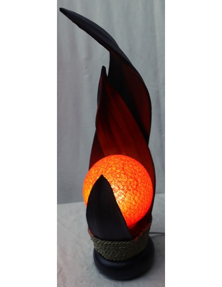 Lampada abatjour in foglie di cocco marrone palla di cotone a sfera arancio cm 13x13x52h