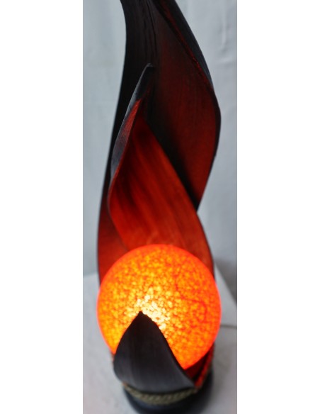 Lampada abatjour in foglie di cocco marrone palla di cotone a sfera arancio cm 13x13x52h