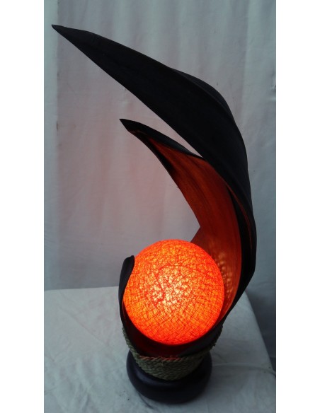 Lampada abatjour in foglie di cocco marrone palla di cotone a sfera arancio cm 13x13x52h
