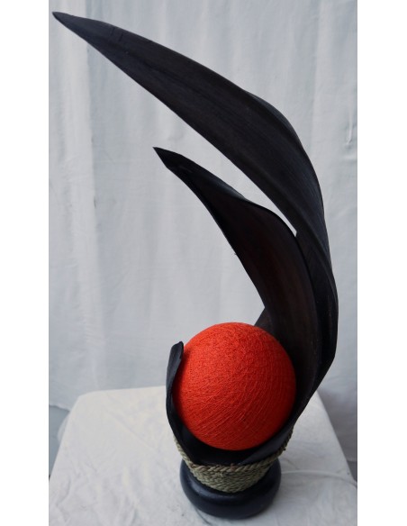 Lampada abatjour in foglie di cocco marrone palla di cotone a sfera arancio cm 13x13x52h