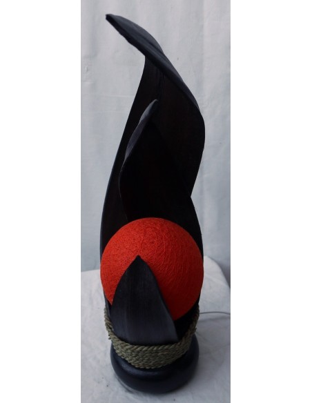 Lampada abatjour in foglie di cocco marrone palla di cotone a sfera arancio cm 13x13x52h