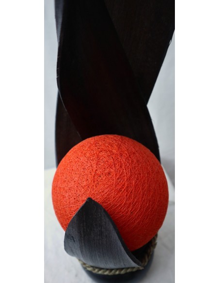 Lampada abatjour in foglie di cocco marrone palla di cotone a sfera arancio cm 13x13x52h