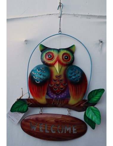 Gufo Welcome in metallo creato e dipinto a mano...
