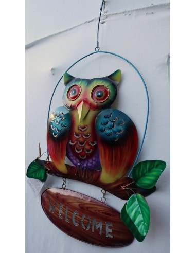 Gufo Welcome in metallo creato e dipinto a mano...