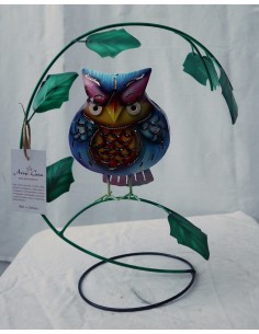 Porta candela a forma di Gufo in metallo creato e dipinto...