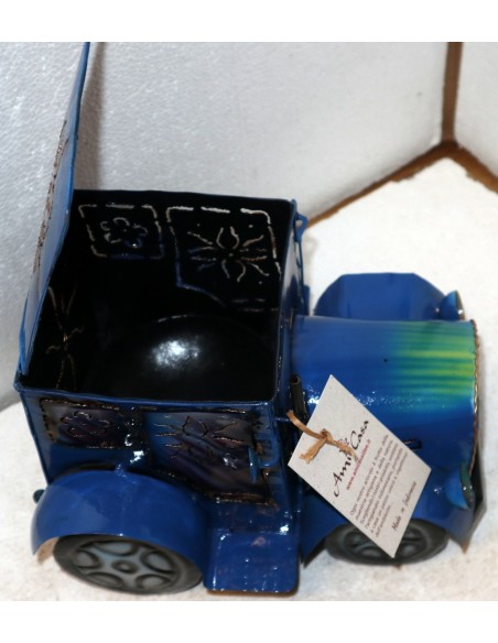 Porta Candela in metallo a forma di camion creata e dipinta a mano cm 26x20x20h blu