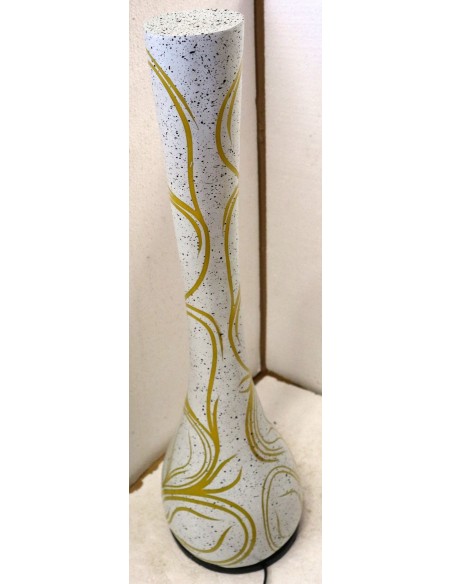 Lampada da tavolo abatjour in resina a bottiglia dipinta a mano bianca grigia interno giallo cm 20x20x67h