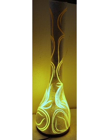 Lampada da tavolo abatjour in resina a bottiglia dipinta a mano bianca grigia interno giallo cm 20x20x67h