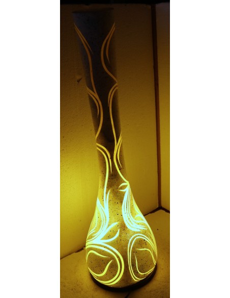 Lampada da tavolo abatjour in resina a bottiglia dipinta a mano bianca grigia interno giallo cm 20x20x67h