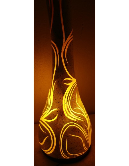 Lampada da tavolo abatjour in resina a bottiglia dipinta a mano bianca grigia interno giallo cm 20x20x67h