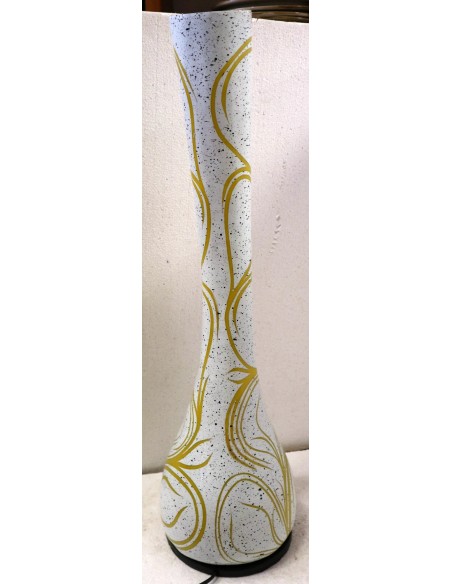 Lampada da tavolo abatjour in resina a bottiglia dipinta a mano bianca grigia interno giallo cm 20x20x67h