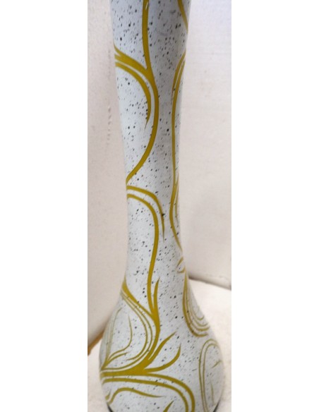 Lampada da tavolo abatjour in resina a bottiglia dipinta a mano bianca grigia interno giallo cm 20x20x67h