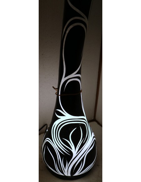 Lampada da tavolo abatjour in resina a bottiglia dipinta a mano nera interno bianco cm 20x20x67h