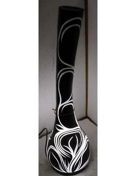 Lampada da tavolo abatjour in resina a bottiglia dipinta a mano nera interno bianco cm 20x20x67h