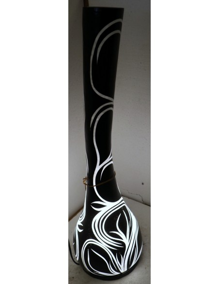 Lampada da tavolo abatjour in resina a bottiglia dipinta a mano nera interno bianco cm 20x20x67h