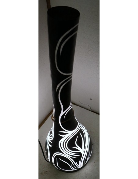 Lampada da tavolo abatjour in resina a bottiglia dipinta a mano nera interno bianco cm 20x20x67h