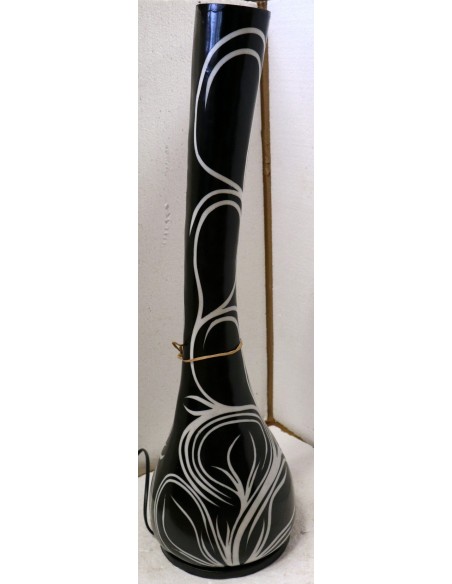 Lampada da tavolo abatjour in resina a bottiglia dipinta a mano nera interno bianco cm 20x20x67h