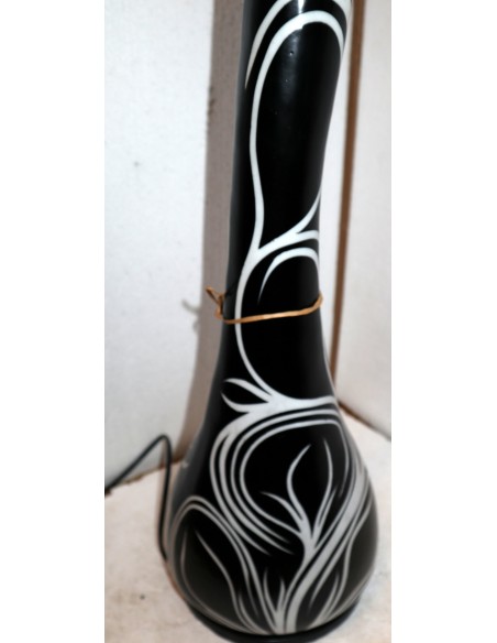 Lampada da tavolo abatjour in resina a bottiglia dipinta a mano nera interno bianco cm 20x20x67h