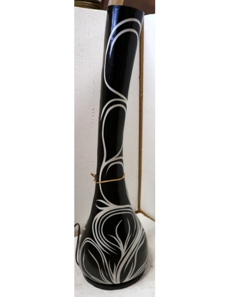 Lampada da tavolo abatjour in resina a bottiglia dipinta a mano nera interno bianco cm 20x20x67h