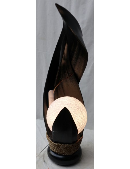 Lampada abatjour in foglie di cocco nere palla di cotone a sfera bianca cm 13x13x52h