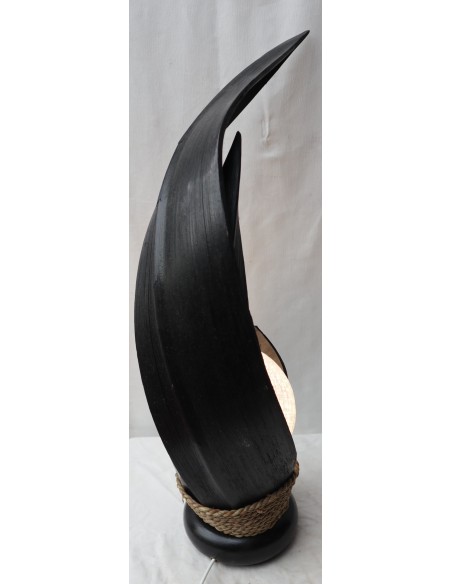 Lampada abatjour in foglie di cocco nere palla di cotone a sfera bianca cm 13x13x52h