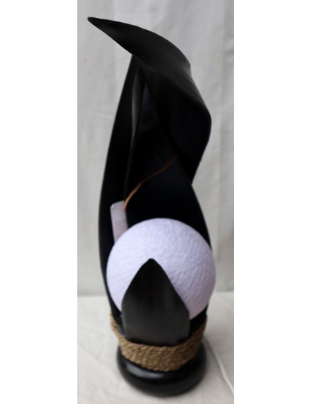 Lampada abatjour in foglie di cocco nere palla di cotone a sfera bianca cm 13x13x52h