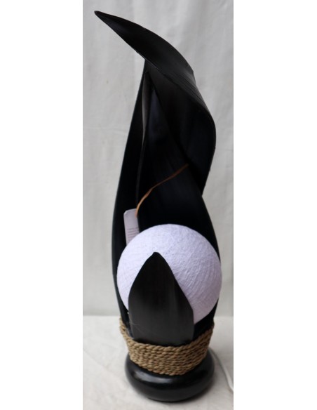 Lampada abatjour in foglie di cocco nere palla di cotone a sfera bianca cm 13x13x52h