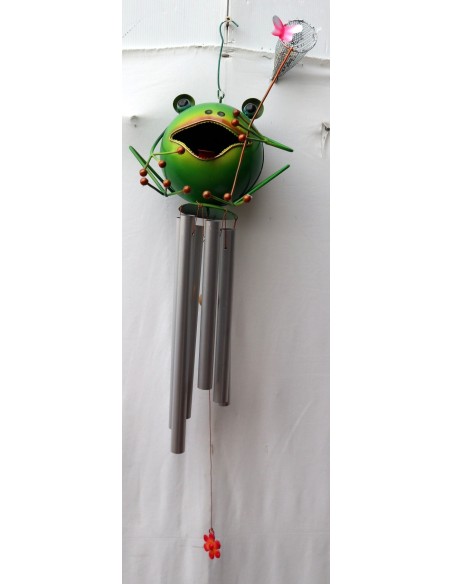 Scaccia pensieri pendagli a vento in metallo a forma di rana creata e dipinta a mano cm 26x20x20h verde 60 cm