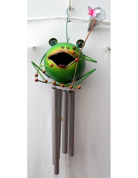 Scaccia pensieri pendagli a vento in metallo a forma di rana creata e dipinta a mano cm 26x20x20h verde 60 cm