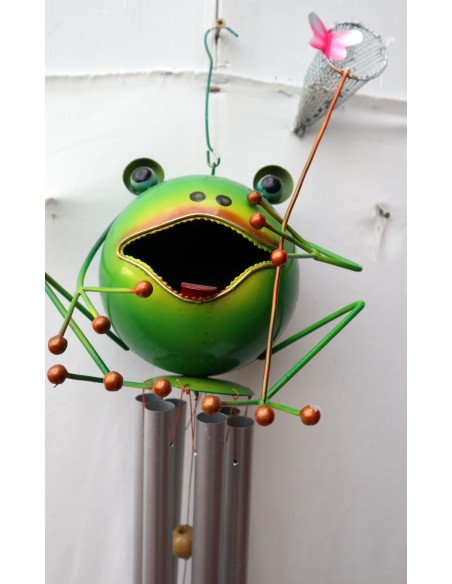 Scaccia pensieri pendagli a vento in metallo a forma di rana creata e dipinta a mano cm 26x20x20h verde 60 cm