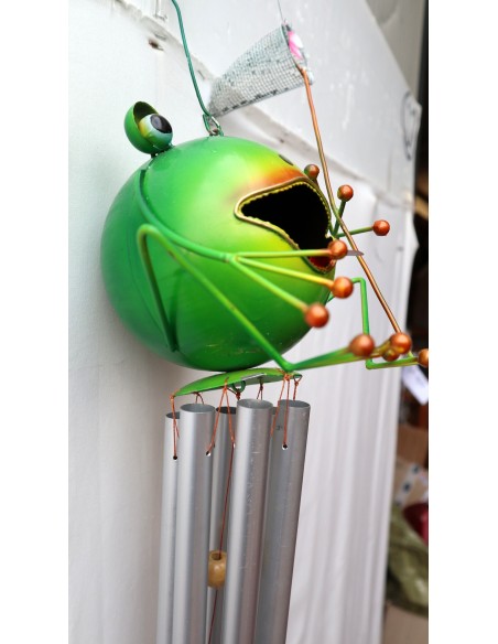 Scaccia pensieri pendagli a vento in metallo a forma di rana creata e dipinta a mano cm 26x20x20h verde 60 cm