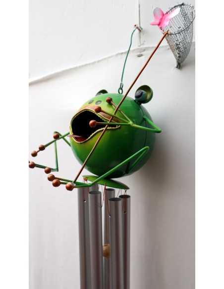 Scaccia pensieri pendagli a vento in metallo a forma di rana creata e dipinta a mano cm 26x20x20h verde 60 cm